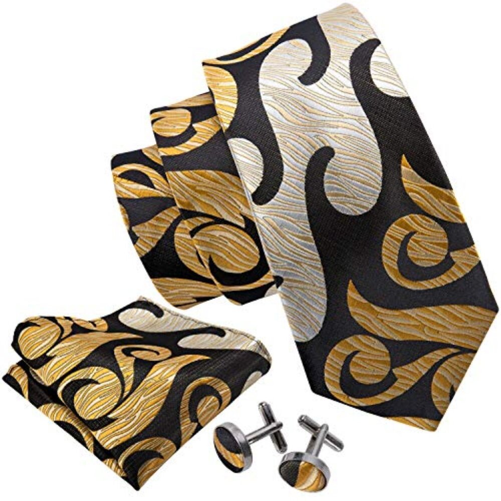Classic Mens‎ Ties Silk Necktie Pocket Square Cufflinks Set